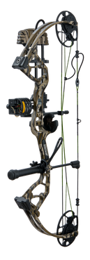 The Bear Archery Gamekeeper bow, in color Mossy Oak Bottomland equipped with Ready-to-hunt package from Trophy Ridge. - Kids Compound Bow - Youth Bow for Hunting 