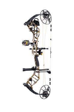 Bear Archery Legend 30 RTH compound bow for hunting with a smooth hybrid cam system, offering adjustable draw length and weight for precision shooting in color Mossy Oak Bottomland.