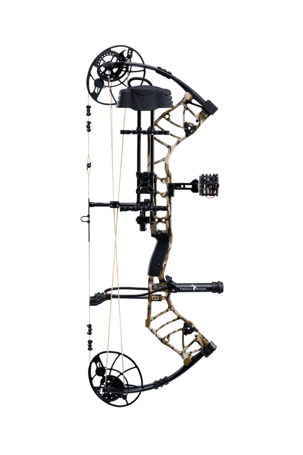 Bear Archery Legend 30 RTH comes Ready-to-Hunt with Trophy Ridge RTH Package featuring IMS® V-Biscuit rest, a Picatinny-mounted 4 pin sight, a 5 arrow quiver, a stabilizer, Radical peep sight, and wrist sling