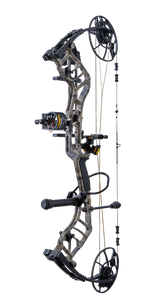 Veil Whitetail colored Bear Archery Legend 30 RTH compound bow with a stable 30 RTH-inch axle-to-axle length comes ready-to-hunt.