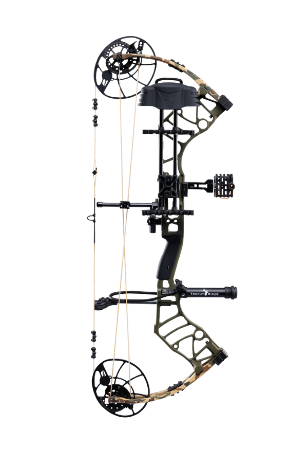 Bear Archery Legend 30 RTH comes Ready-to-Hunt with Trophy Ridge RTH Package featuring IMS® V-Biscuit rest, a Picatinny-mounted 4 pin sight, a 5 arrow quiver, a stabilizer, Radical peep sight, and wrist sling