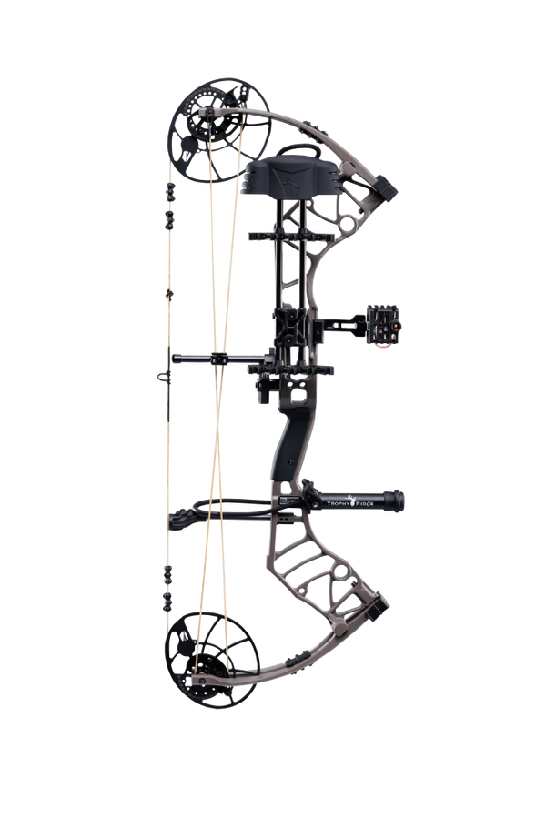 Bear Archery Legend 30 RTH comes Ready-to-Hunt with Trophy Ridge RTH Package featuring IMS® V-Biscuit rest, a Picatinny-mounted 4 pin sight, a 5 arrow quiver, a stabilizer, Radical peep sight, and wrist sling